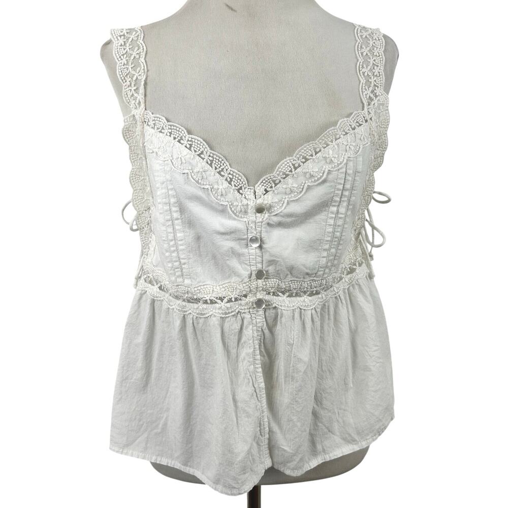 Wild Fable White Lace Corset Babydoll Tank Top Tie Back Cottagecore M